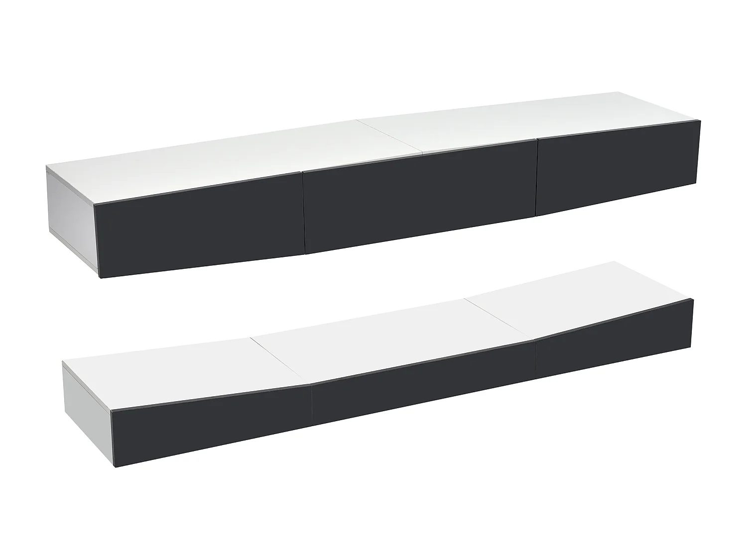 LED houten wandmeubel met 2 kasten, 3 lades en open opbergruimte - grijs (181x40x19 cm)