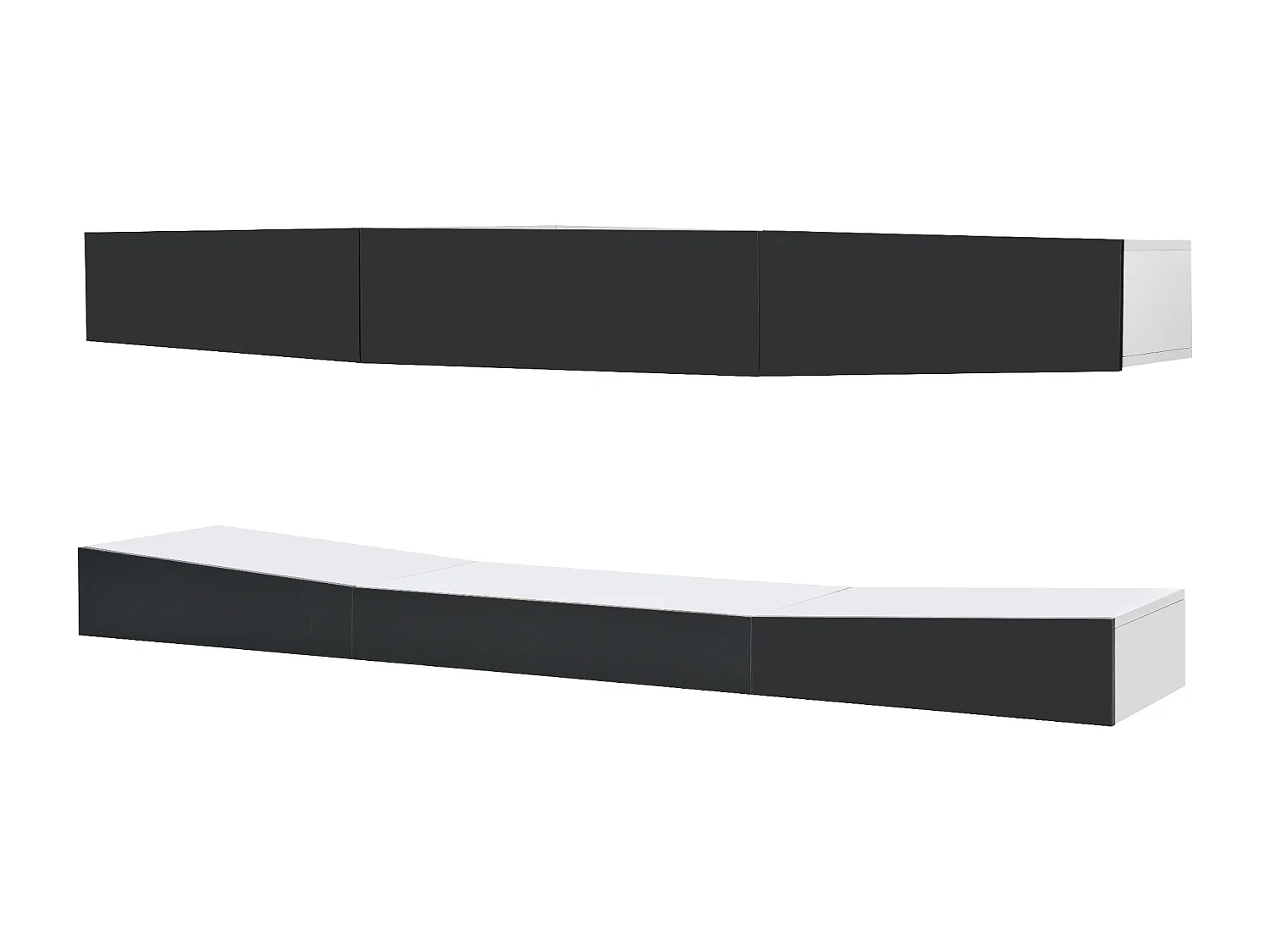 LED houten wandmeubel met 2 kasten, 3 lades en open opbergruimte - grijs (181x40x19 cm)