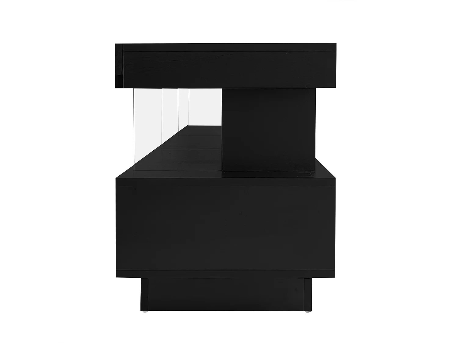 Meuble TV 160x38x50.5 cm LED  3 compartiments en verre 3 tiroirs meuble de rangement en bois - noir