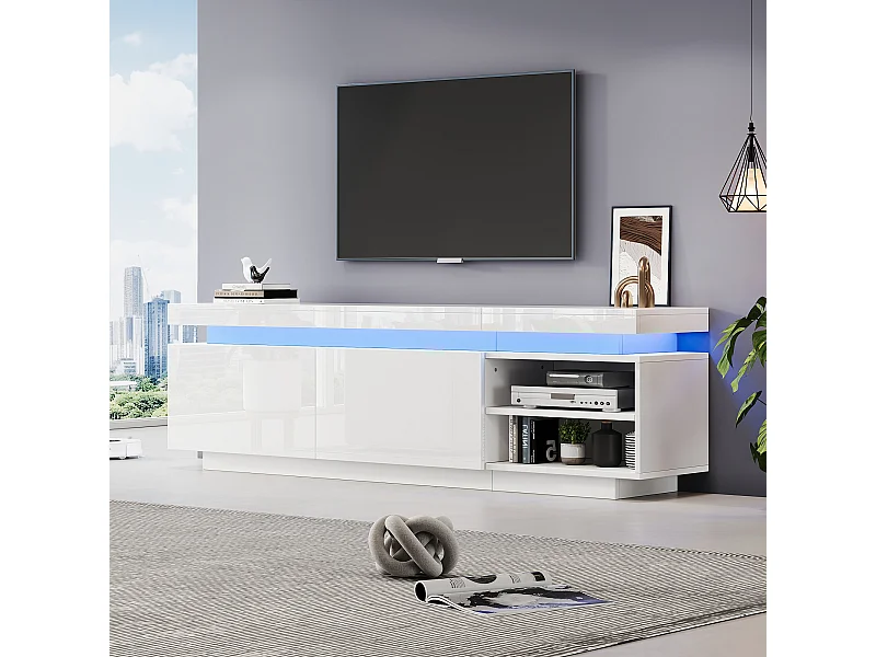 Houten LED TV-meubel met 2 deuren, open opbergruimte - wit (170x35x50 cm)