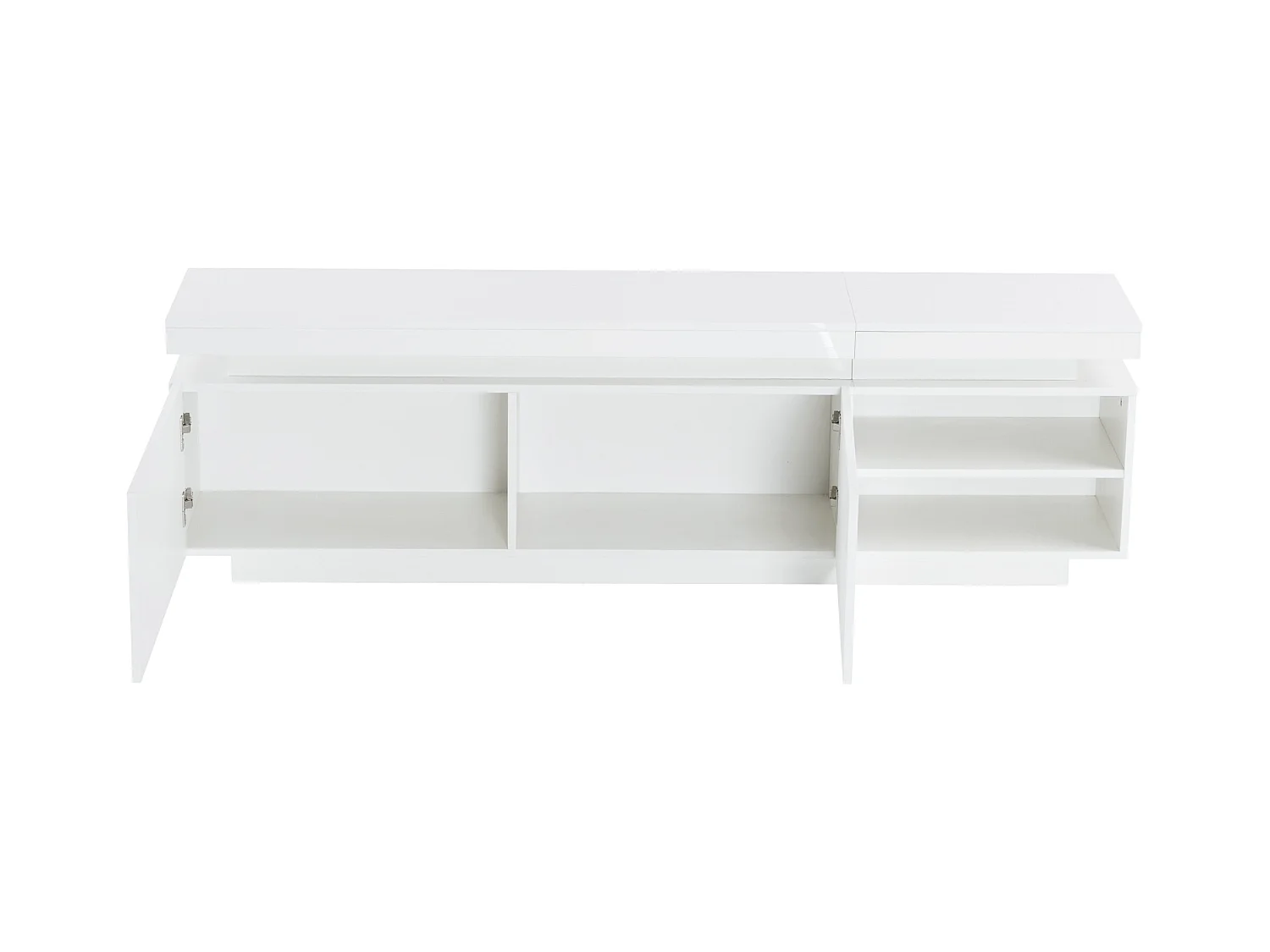 Meuble TV 170x35x50 cm LED bois 2 portes meuble de rangement ouvert - blanc