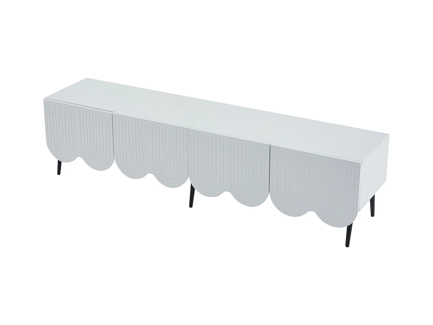 Meuble TV 180x40x45 cm avec 4 portes ondulées meuble de rangement en bois - blanc