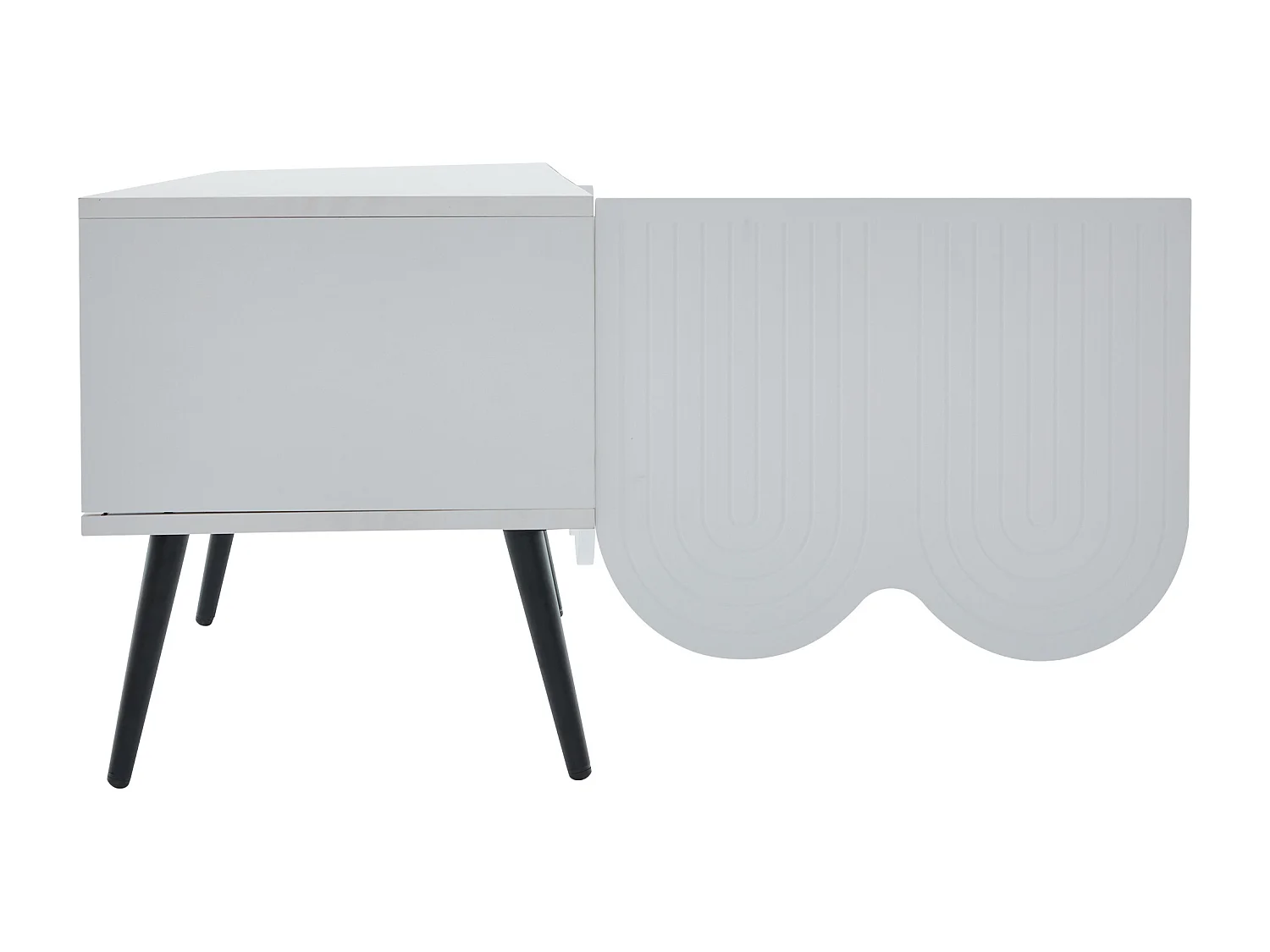 Meuble TV 180x40x45 cm avec 4 portes ondulées meuble de rangement en bois - blanc