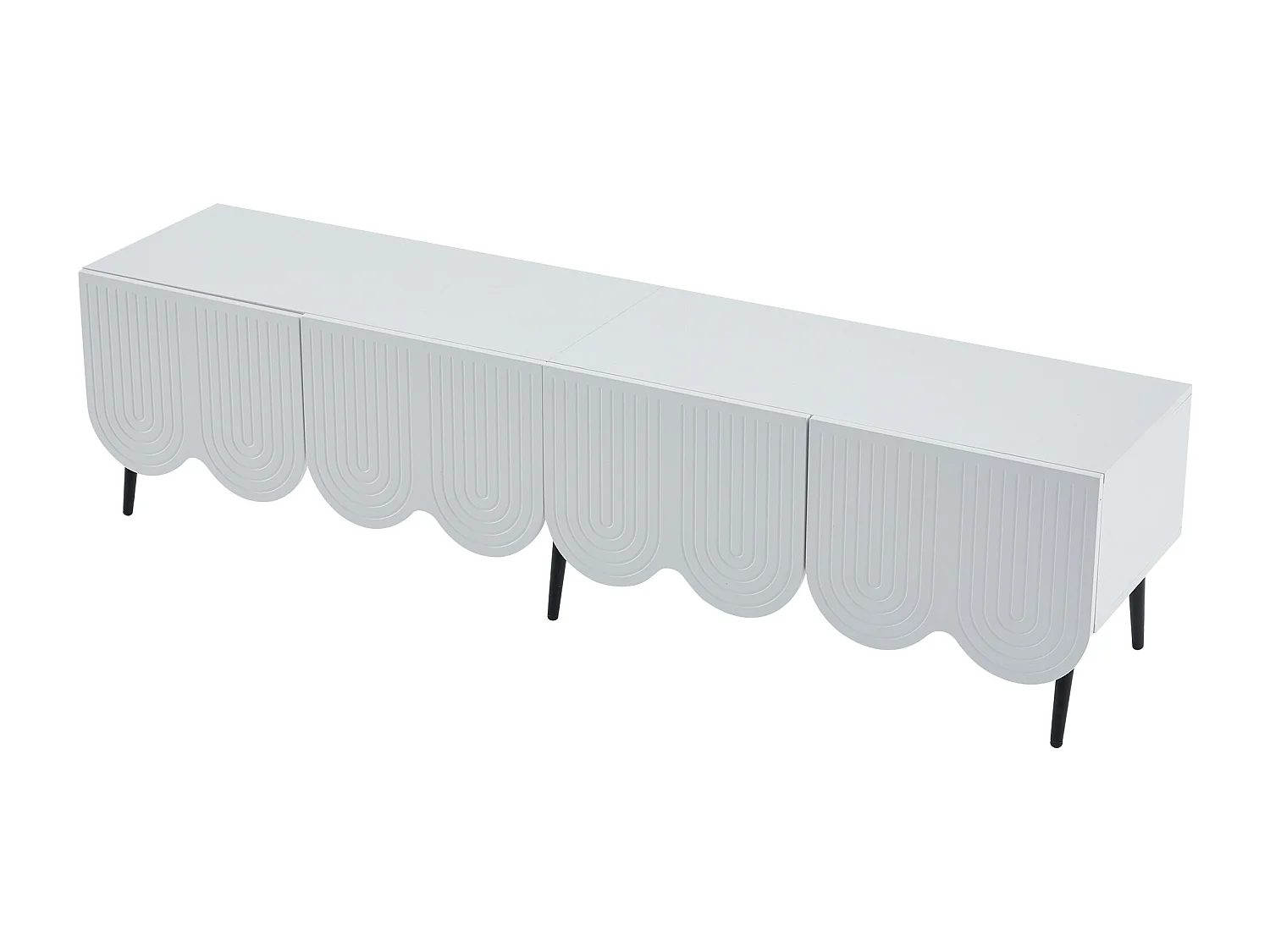 Meuble TV 180x40x45 cm avec 4 portes ondulées meuble de rangement en bois - blanc