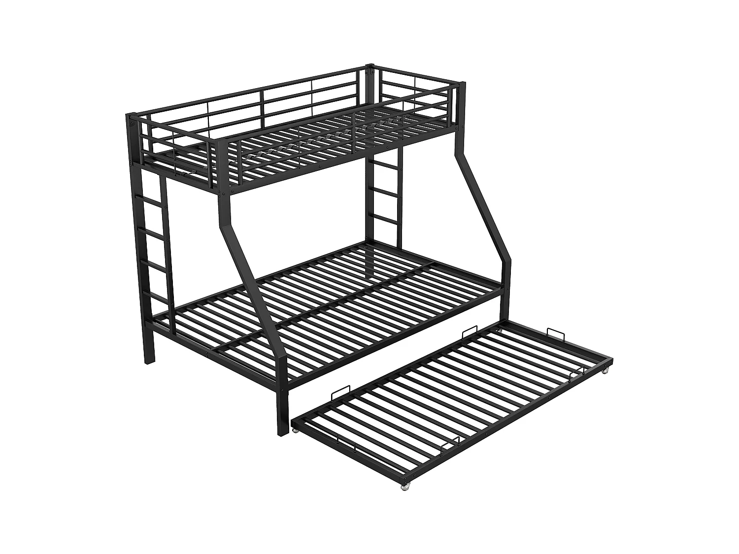 Lit superposé enfant 90(140)x200cm avec lit gigogne - protection anti-chute et éhelle - métal - noir (sans matelas)