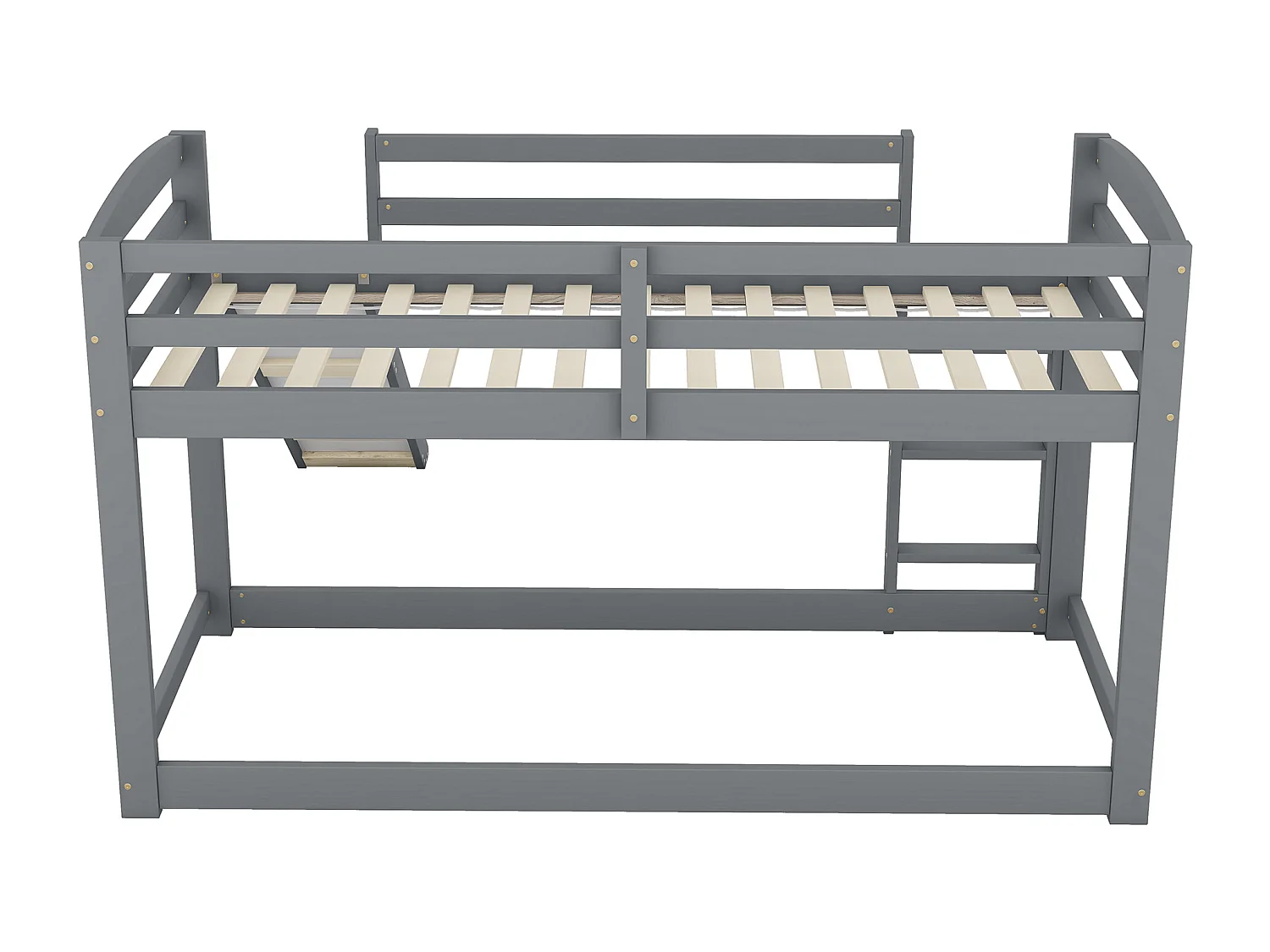 Kinderstapelbed 90x200cm met bodem - valbeveiliging en glijbaan - hout - grijs (zonder matras)