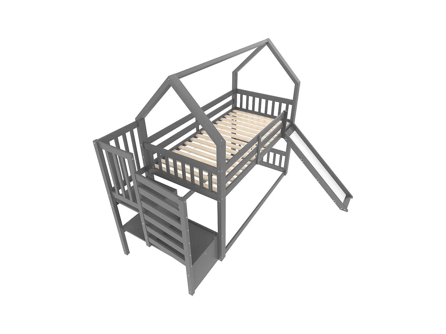 Lit superposé enfant 90x200cm avec protection anti-chute - éhelle et toboggan - bois - blanc (sans matelas)