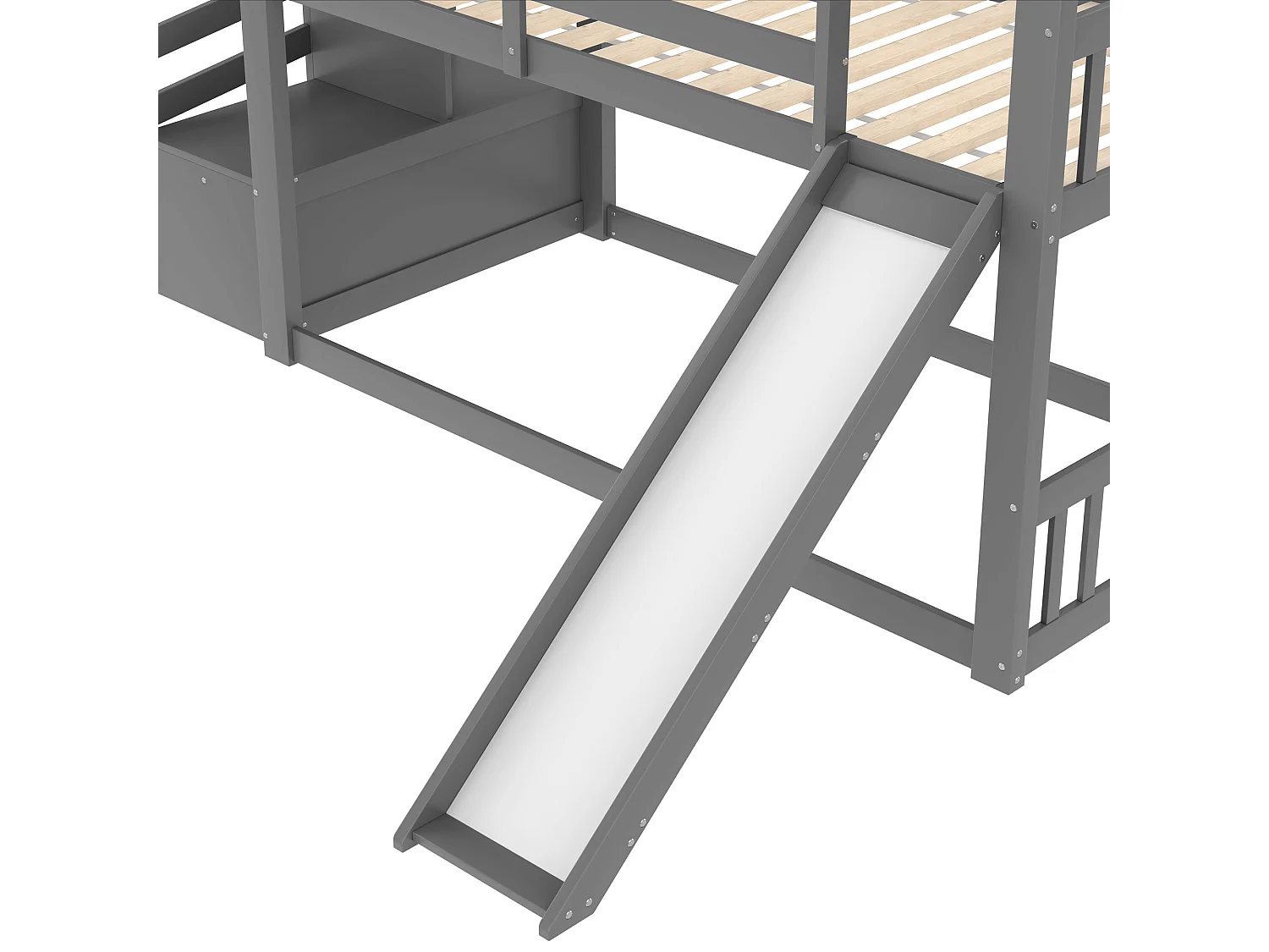 Lit superposé enfant 90x200cm avec protection anti-chute - éhelle et toboggan - bois - blanc (sans matelas)