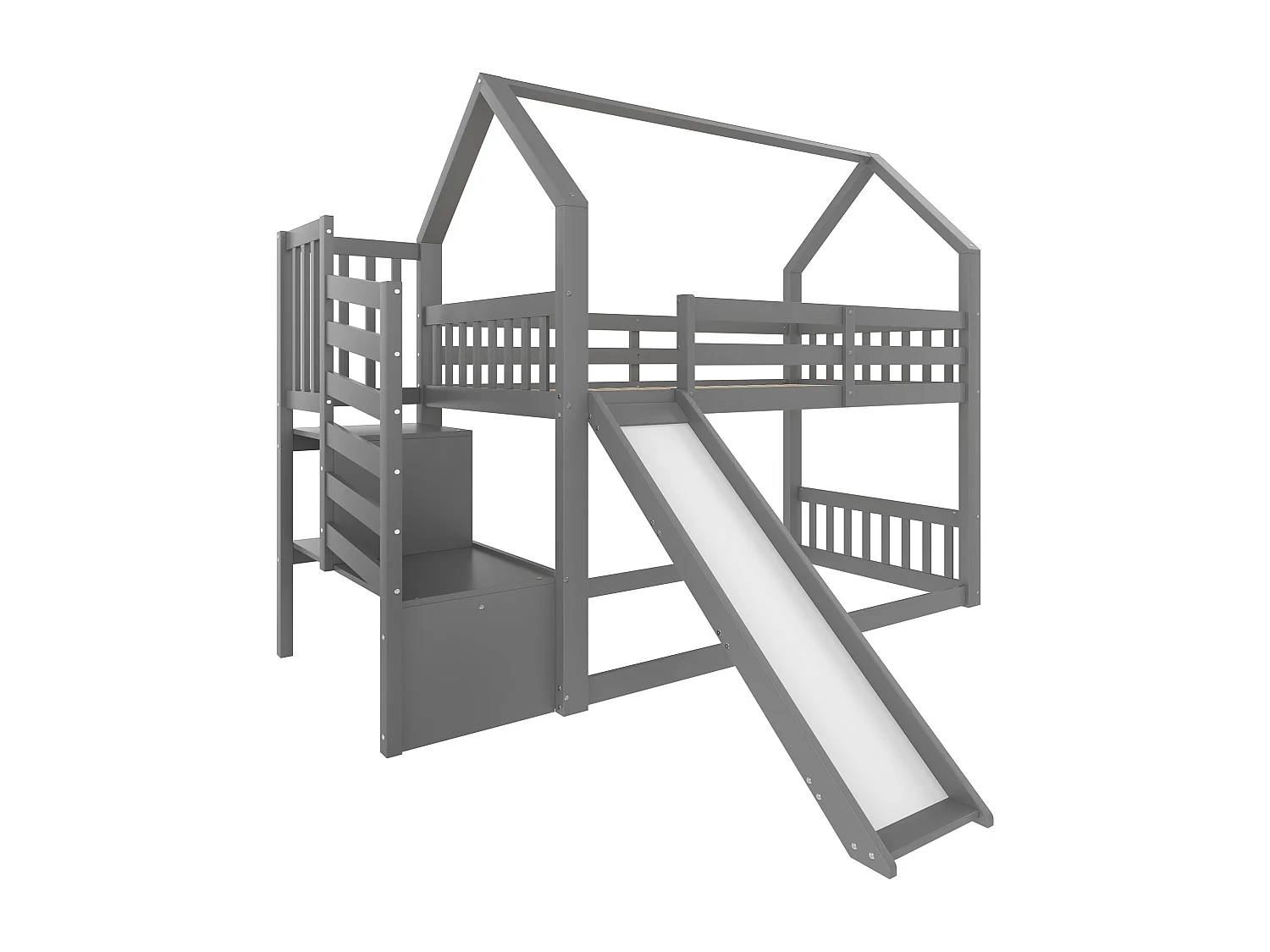 Lit superposé enfant 90x200cm avec protection anti-chute - éhelle et toboggan - bois - blanc (sans matelas)