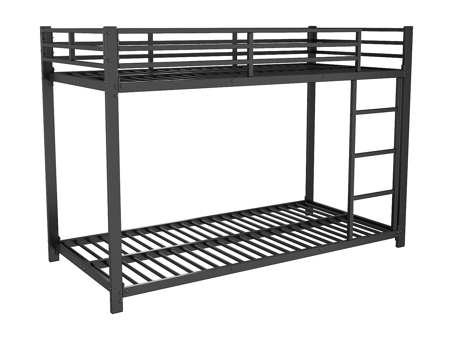 Kinderstapelbed 90x200cm met lattenbodem - valbeveiliging en ladder - metaal - zwart (zonder matras)