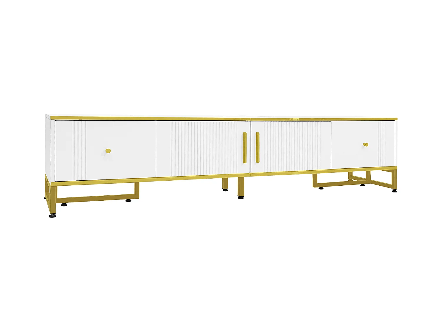 Meuble TV 180x40x40 cm avec 2 portes 2 tiroirs meuble de rangement en bois - pieds réglables en métal - blanc