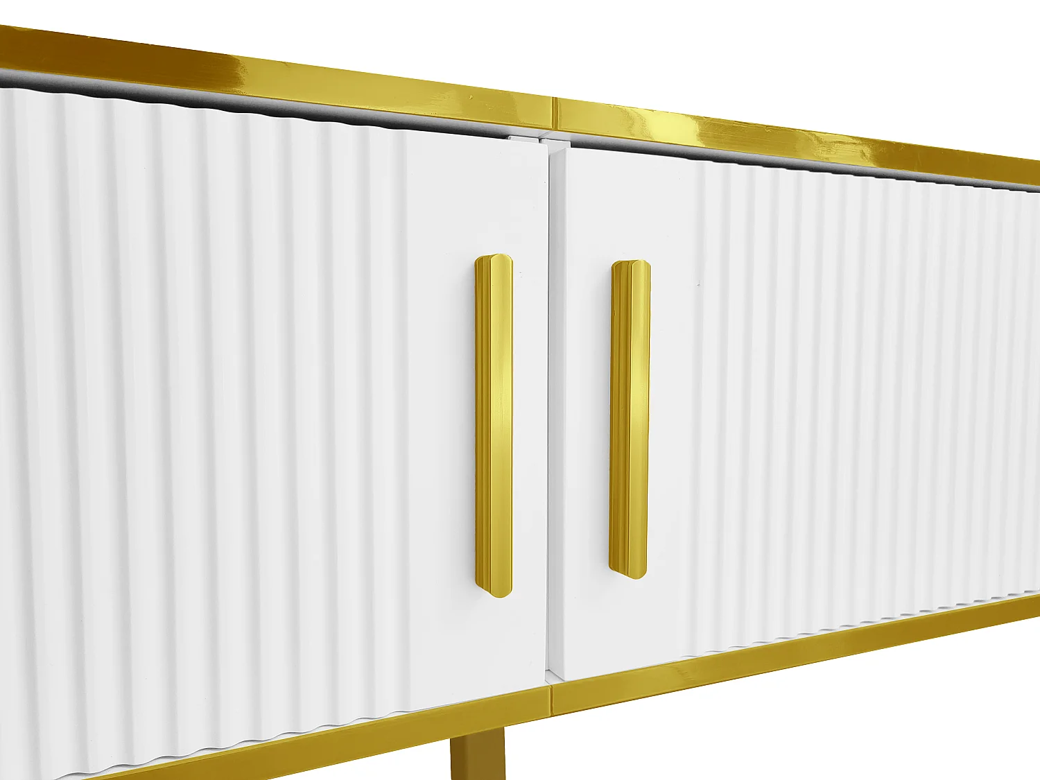 Meuble TV 180x40x40 cm avec 2 portes 2 tiroirs meuble de rangement en bois - pieds réglables en métal - blanc