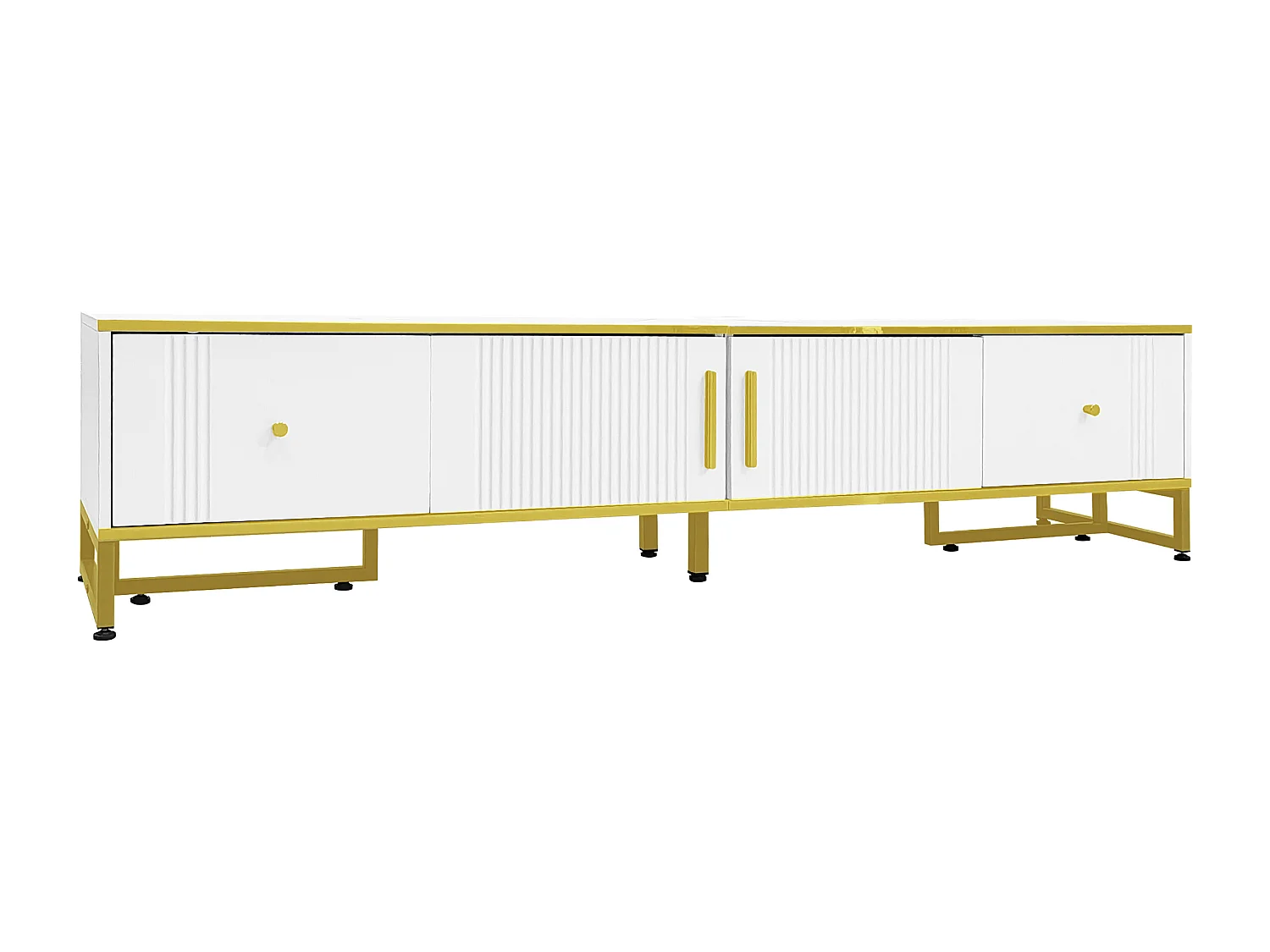 Meuble TV 180x40x40 cm avec 2 portes 2 tiroirs meuble de rangement en bois - pieds réglables en métal - blanc