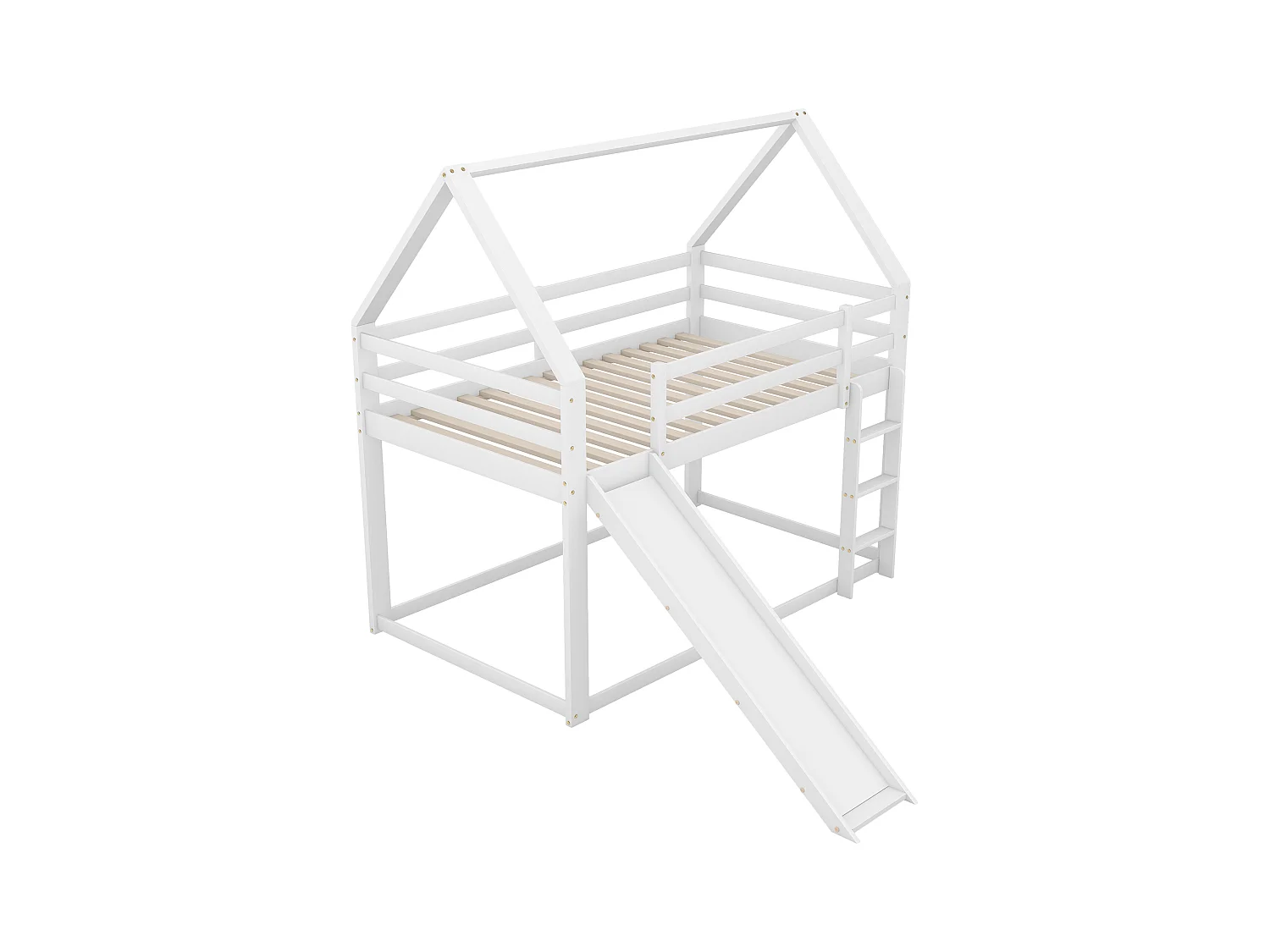 Lit superposé 90x200 cm avec sommier - protection anti - forme de la maison - bois - blanc (sans matelas)