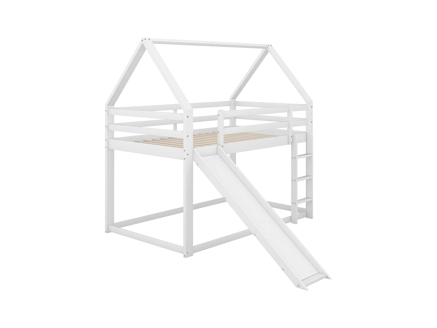 Lit superposé enfant 90x200cm avec sommier - protection anti-chute et toboggan - bois - blanc (sans matelas)