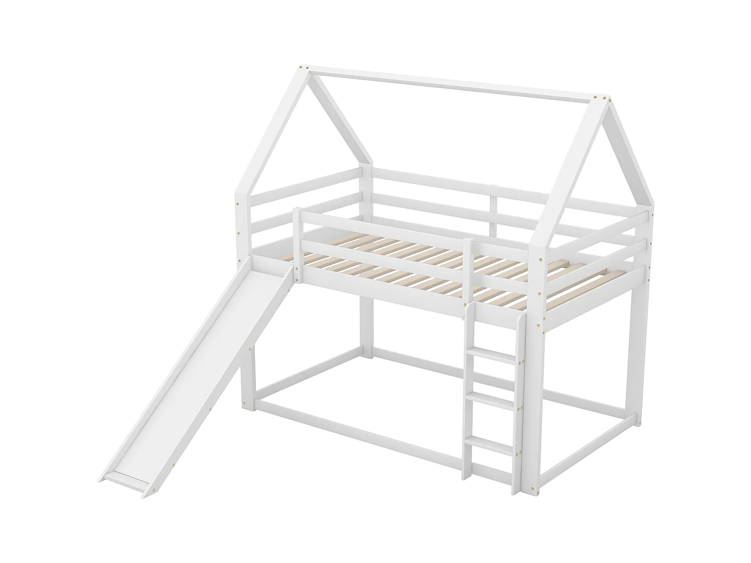 Lit superposé enfant 90x200cm avec sommier - protection anti-chute et toboggan - bois - blanc (sans matelas)