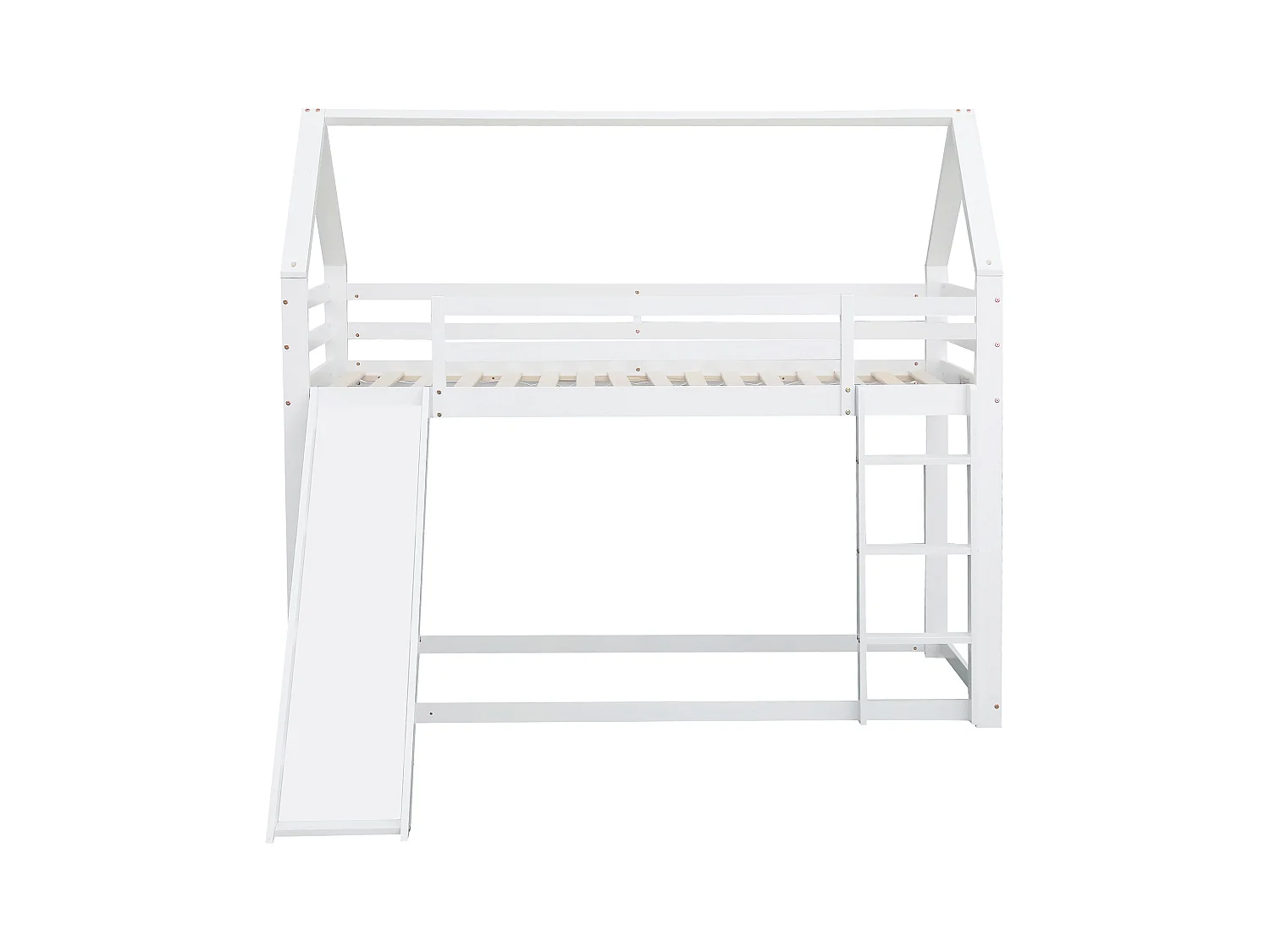 Lit superposé enfant 90x200cm avec sommier - protection anti-chute et toboggan - bois - blanc (sans matelas)