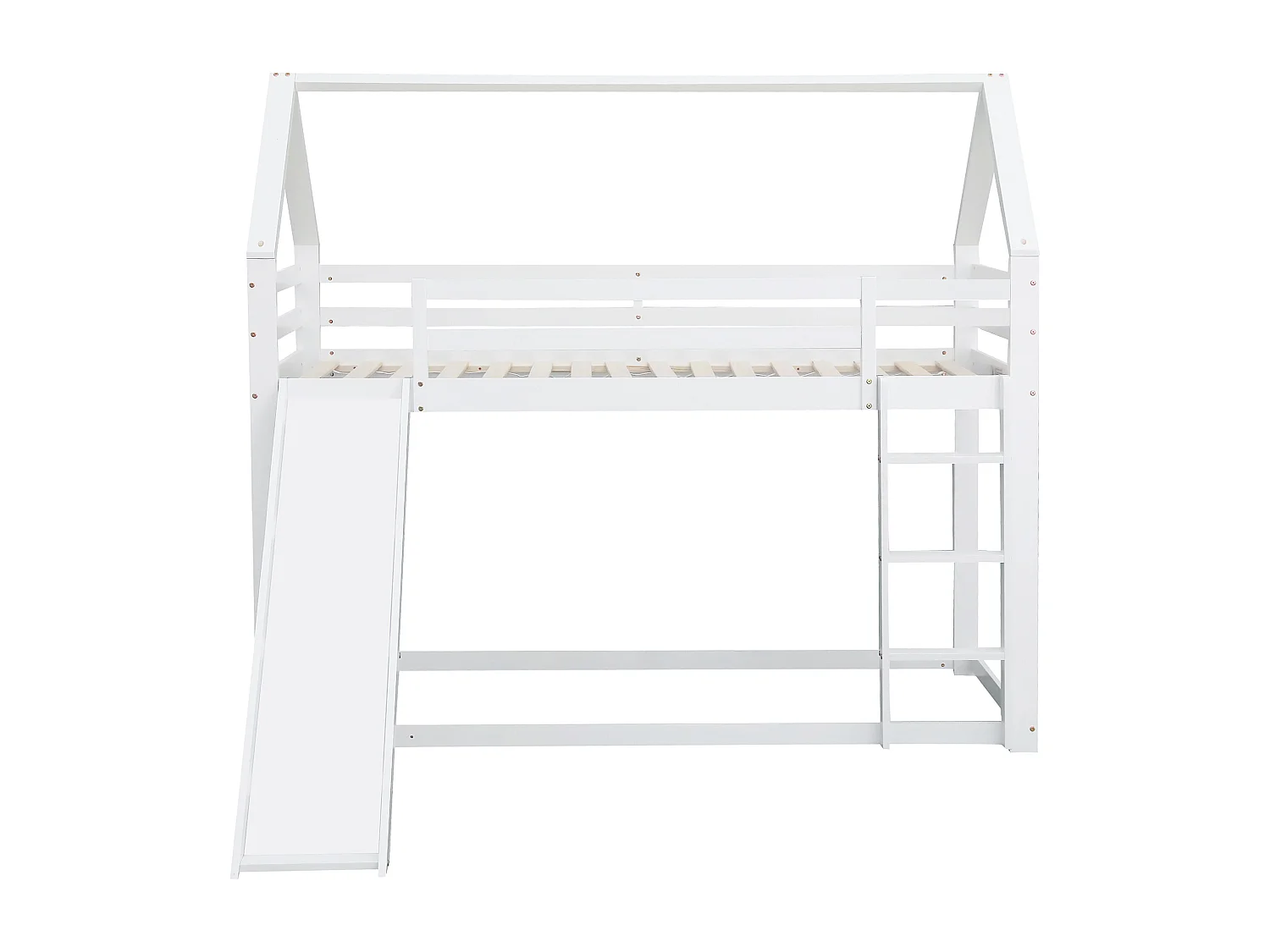 Lit superposé 90x200 cm avec sommier - protection anti - forme de la maison - bois - blanc (sans matelas)