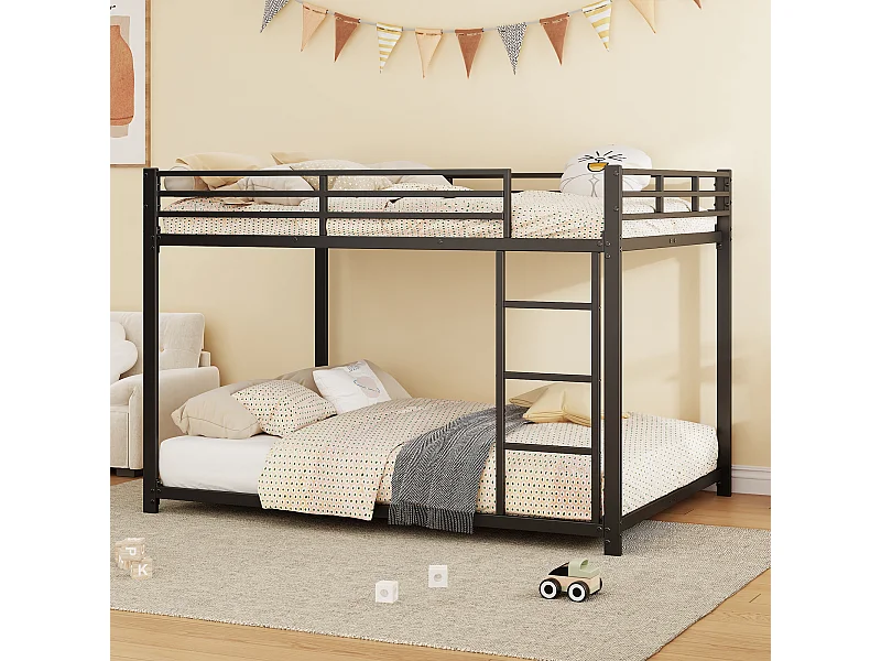 Stapelbed voor volwassenen 140x200cm met onderstel - valbeveiliging en ladder - metaal - zwart (zonder matras)