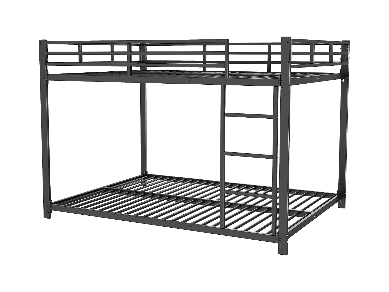 Stapelbed voor volwassenen 140x200cm met onderstel - valbeveiliging en ladder - metaal - zwart (zonder matras)