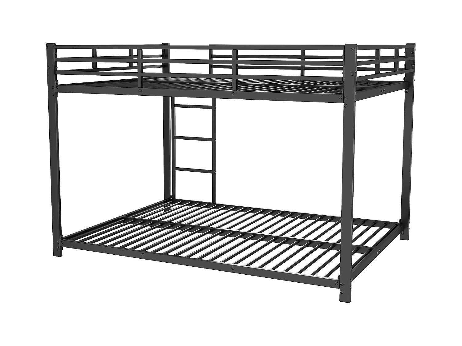 Stapelbed voor volwassenen 140x200cm met onderstel - valbeveiliging en ladder - metaal - zwart (zonder matras)