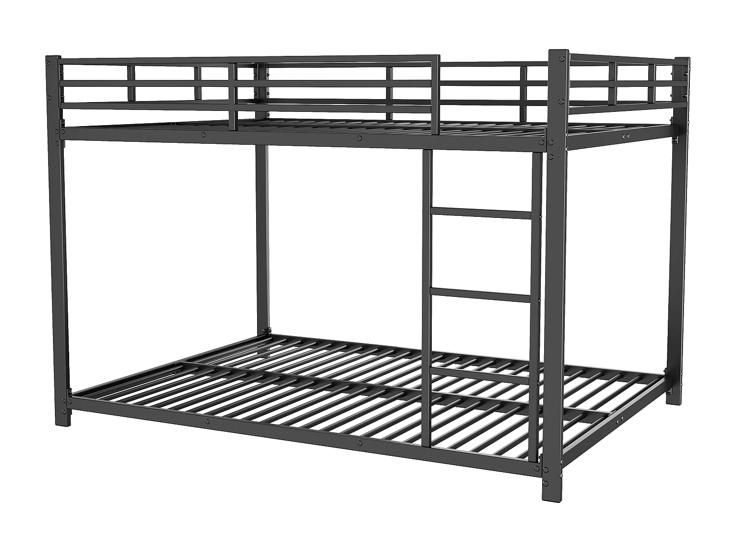 Lit superposé 140x200 cm avec sommier - protection anti-chute et éhelle - métal - noir (sans matelas)