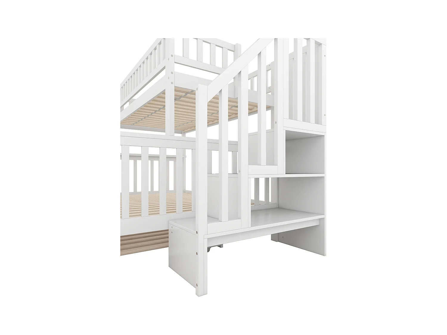 Lit superposé 90/140x200 cm avec sommier - lit gigogne avec protection anti-chute et éhelle - bois - blanc (sans matelas)