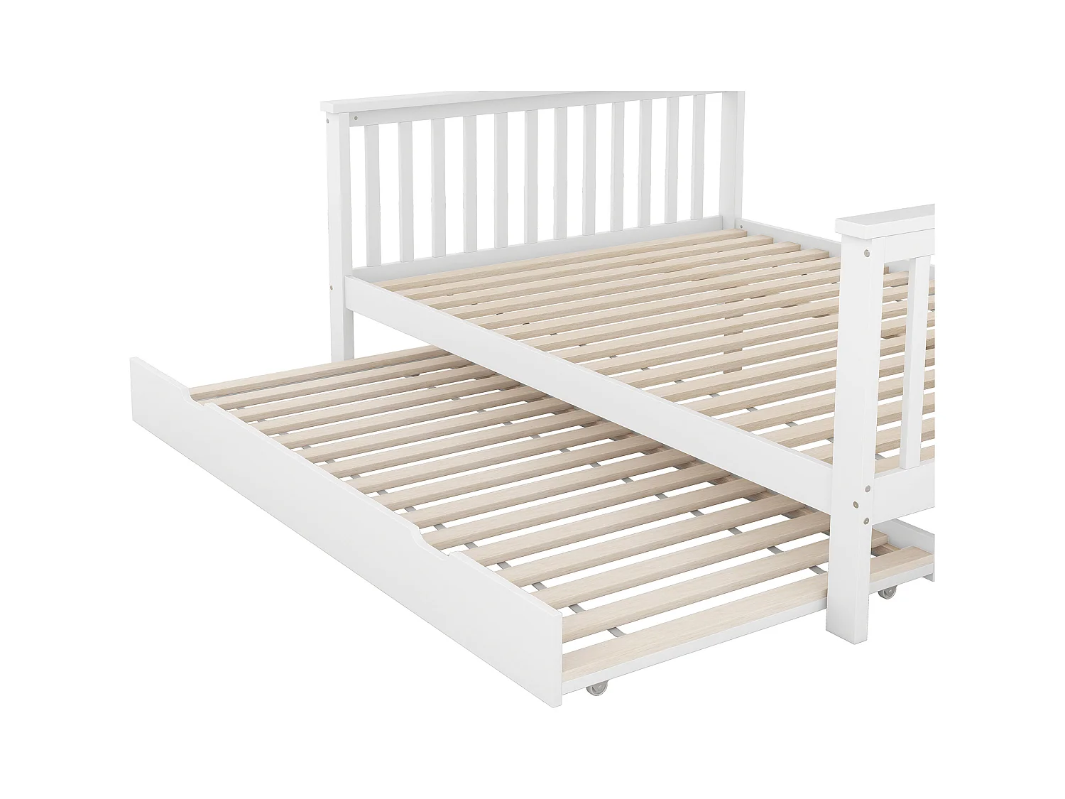 Lit superposé 90/140x200 cm avec sommier - lit gigogne avec protection anti-chute et éhelle - bois - blanc (sans matelas)