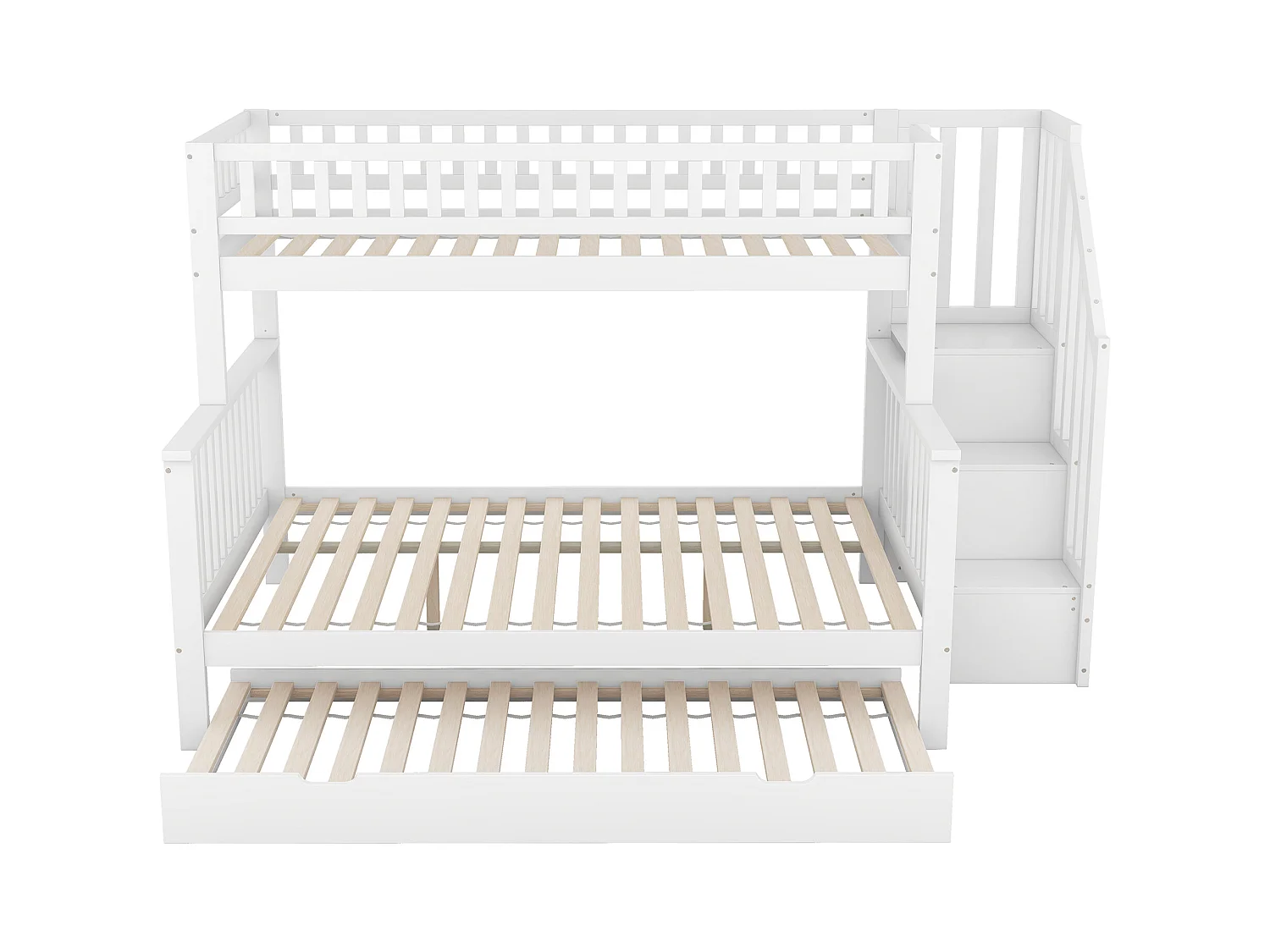 Lit superposé 90/140x200 cm avec sommier - lit gigogne avec protection anti-chute et éhelle - bois - blanc (sans matelas)