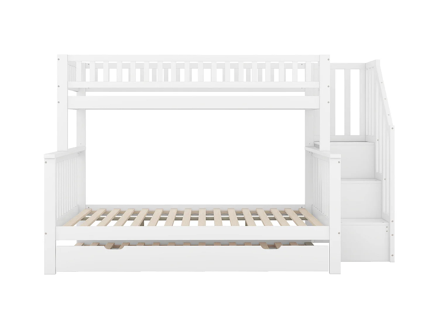 Lit superposé 90/140x200 cm avec sommier - lit gigogne avec protection anti-chute et éhelle - bois - blanc (sans matelas)