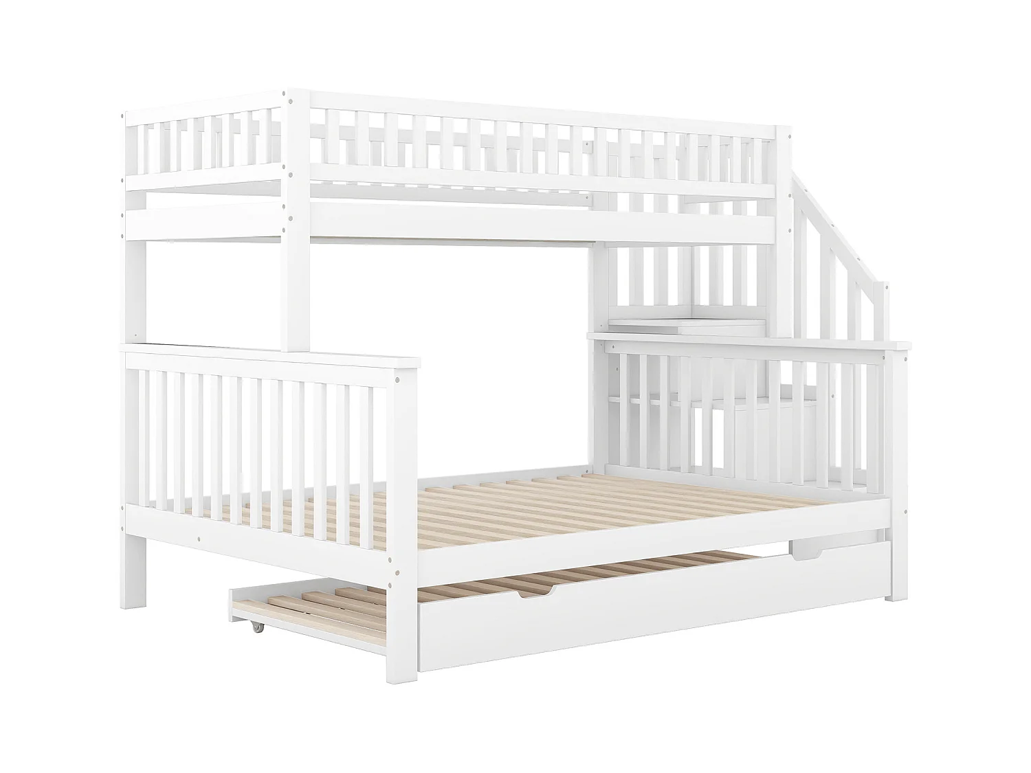 Lit superposé 90/140x200 cm avec sommier - lit gigogne avec protection anti-chute et éhelle - bois - blanc (sans matelas)