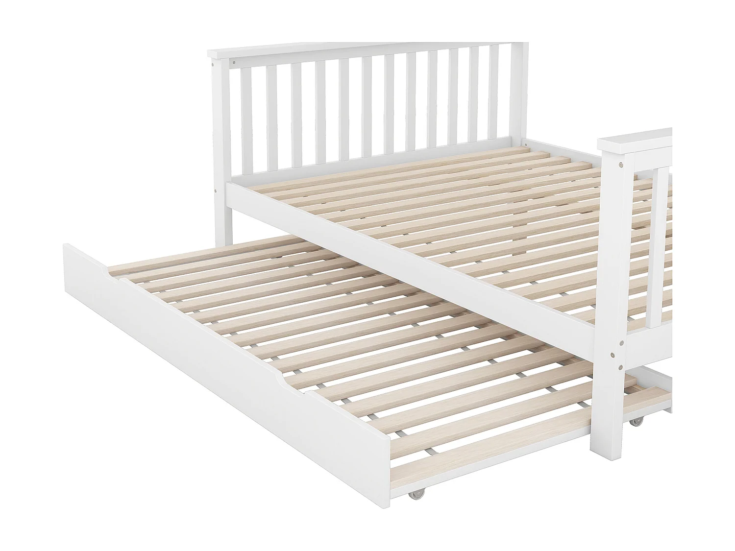 Lit superposé 90/140x200 cm avec sommier - lit gigogne avec protection anti-chute et éhelle - bois - blanc (sans matelas)