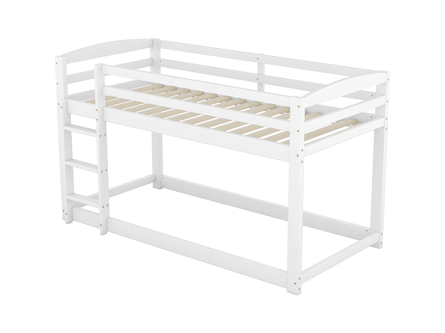 Lit superposé 90x200cm avec sommier - protection anti-chute et éhelle - bois - blanc (sans matelas)