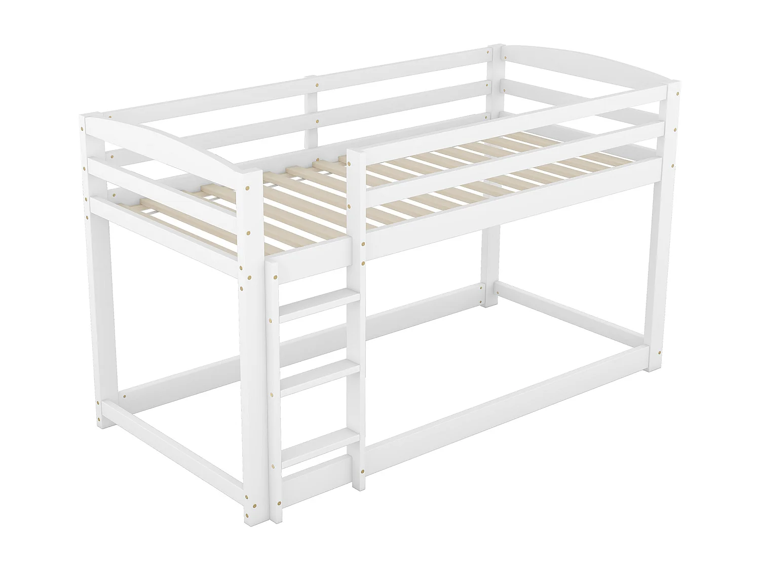 Lit superposé 90x200cm avec sommier - protection anti-chute et éhelle - bois - blanc (sans matelas)