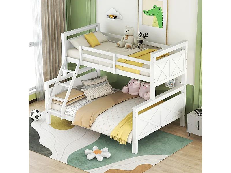 Lit superposé enfant 90(140)x200cm avec sommier - protection anti-chute et éhelle - bois - blanc (sans matelas)