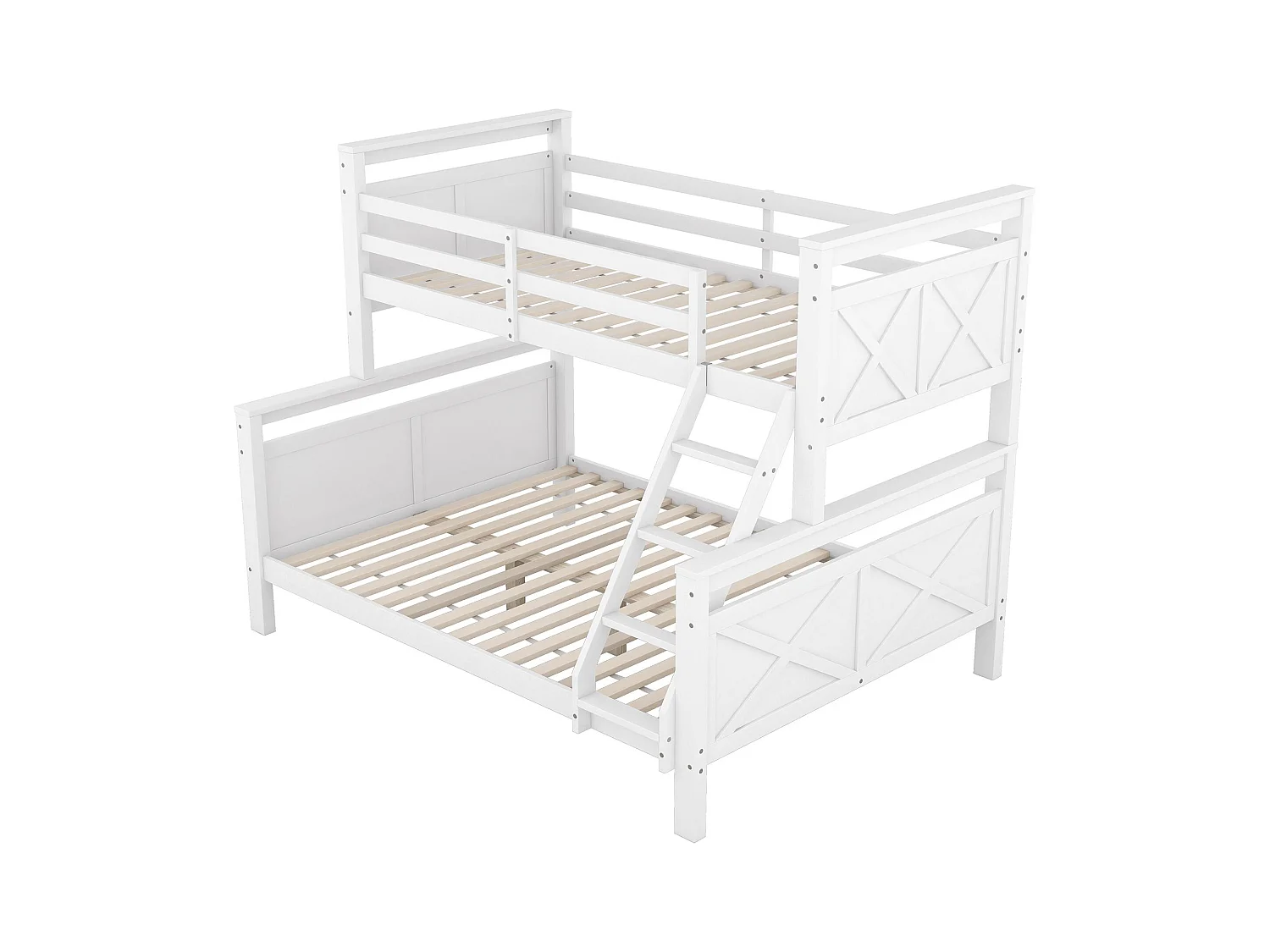 Lit superposé 90/140x200 cm avec sommier - protection anti-chute et éhelle - bois - blanc (sans matelas)