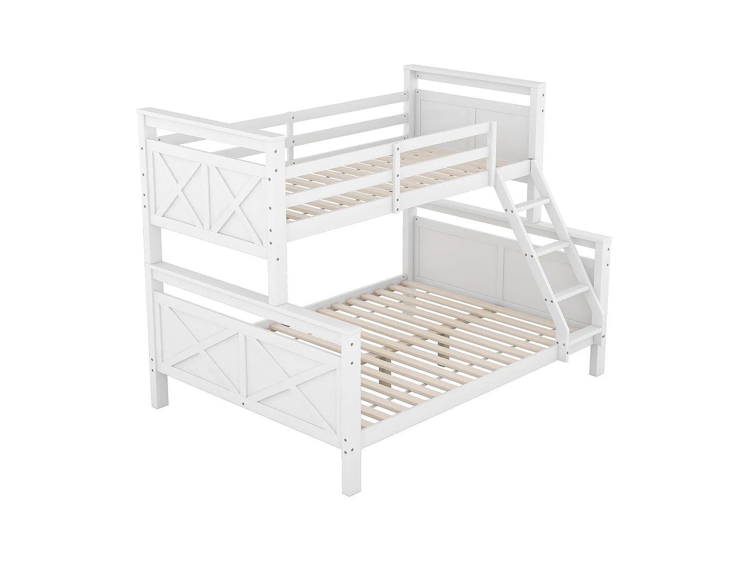Lit superposé enfant 90(140)x200cm avec sommier - protection anti-chute et éhelle - bois - blanc (sans matelas)