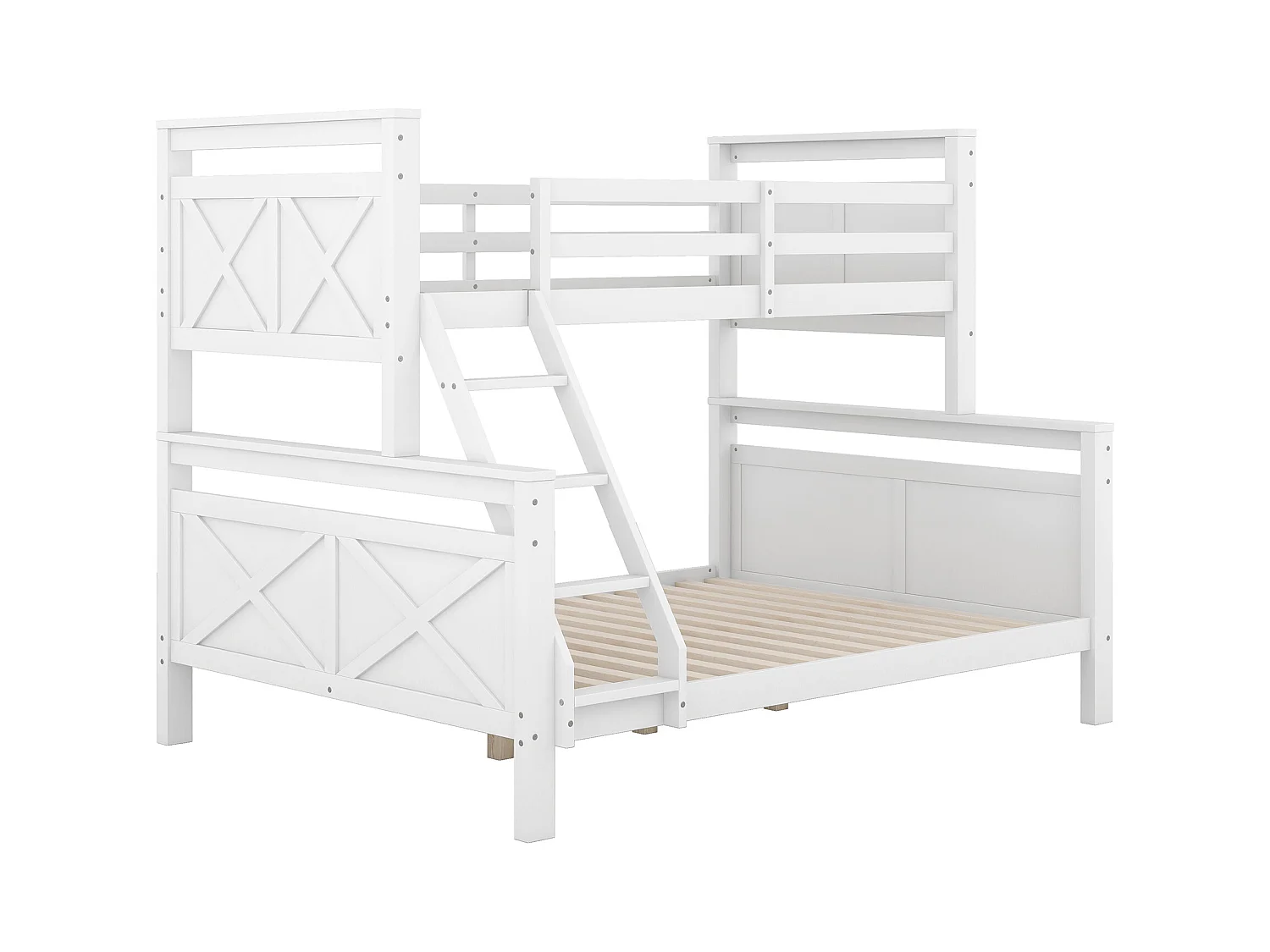 Lit superposé enfant 90(140)x200cm avec sommier - protection anti-chute et éhelle - bois - blanc (sans matelas)