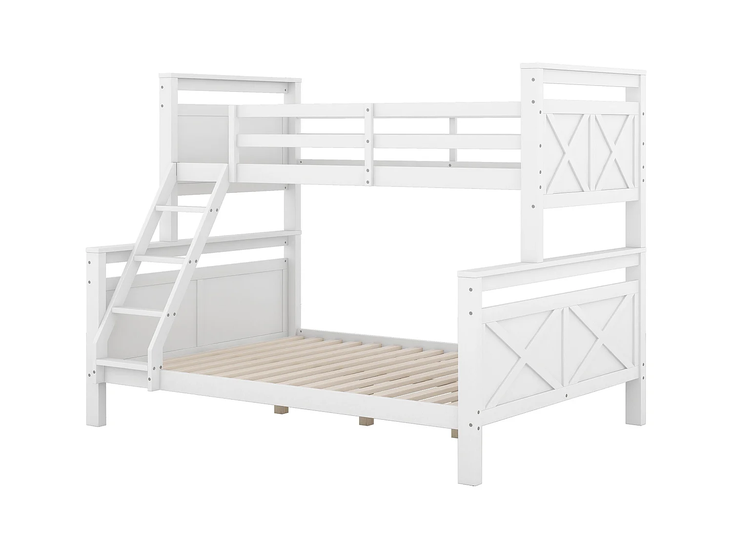 Lit superposé enfant 90(140)x200cm avec sommier - protection anti-chute et éhelle - bois - blanc (sans matelas)