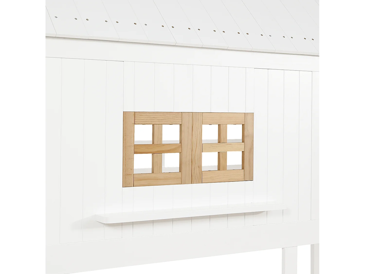 Lit superposé 90x200 cm avec fenêtres et toit tiroirs échelle, bois et MDF, blanc (Sans matelas)