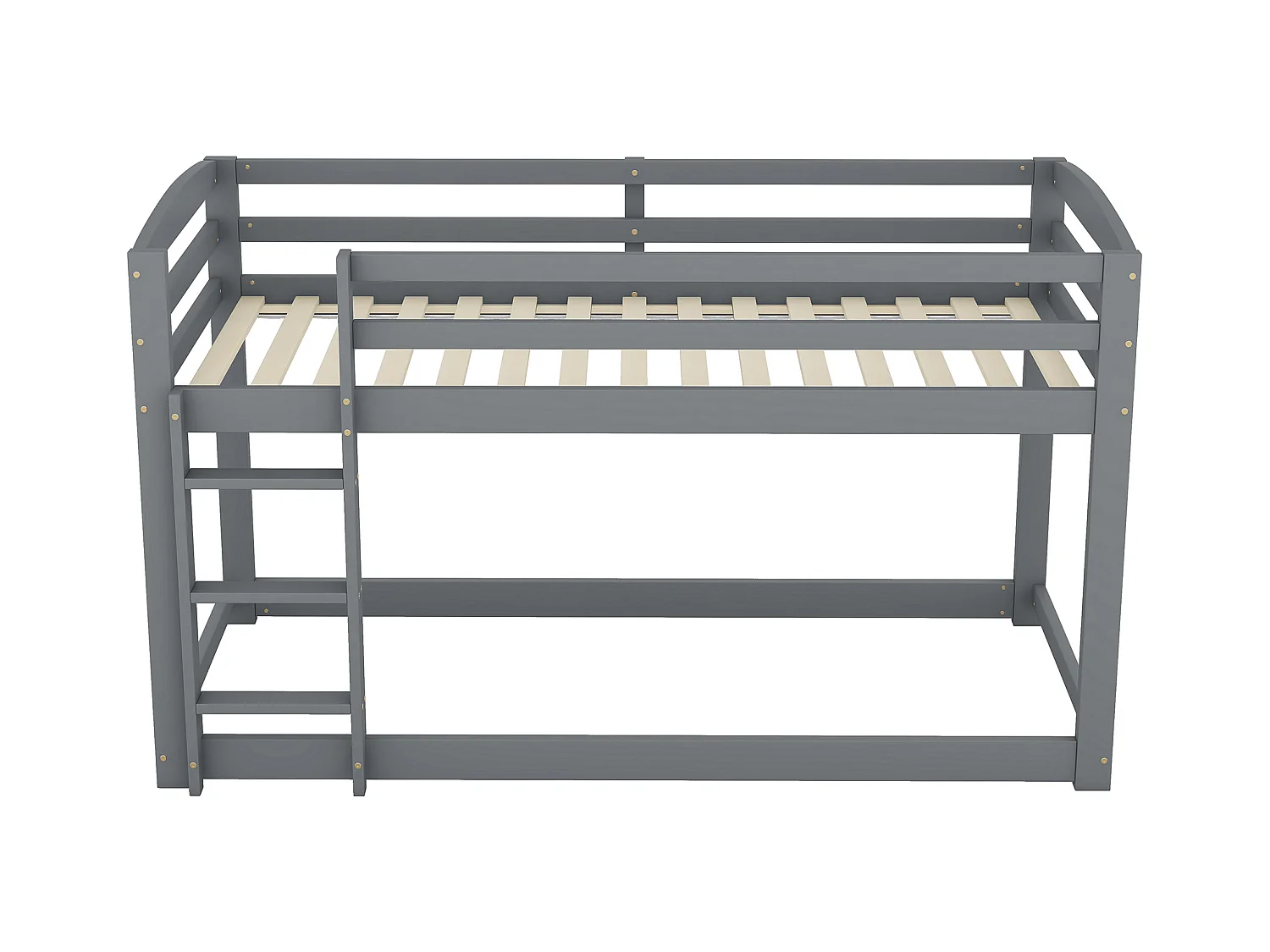 Lit superposé 90x200 cm avec sommier - protection anti-chute et éhelle - bois - gris (sans matelas)