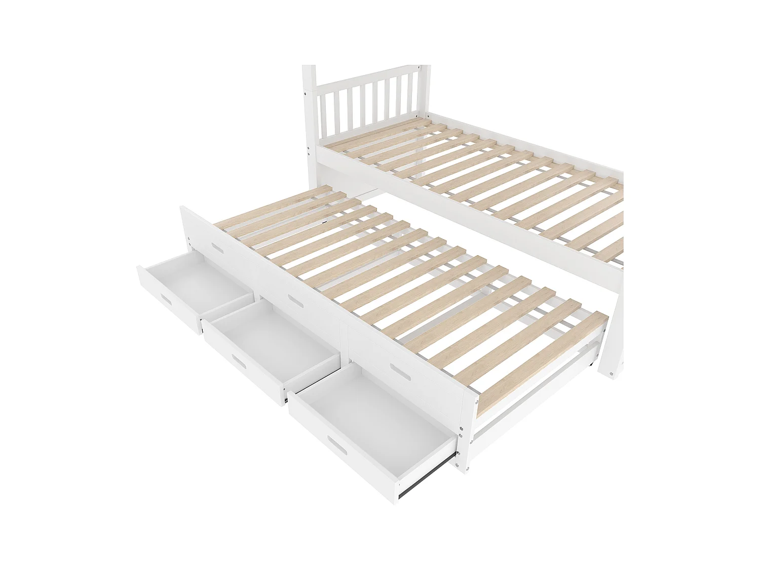 Lit superposé 90x200 cm avec 3 tiroirs - lit gigogne avec protection anti-chute et éhelle - bois - blanc (sans matelas)