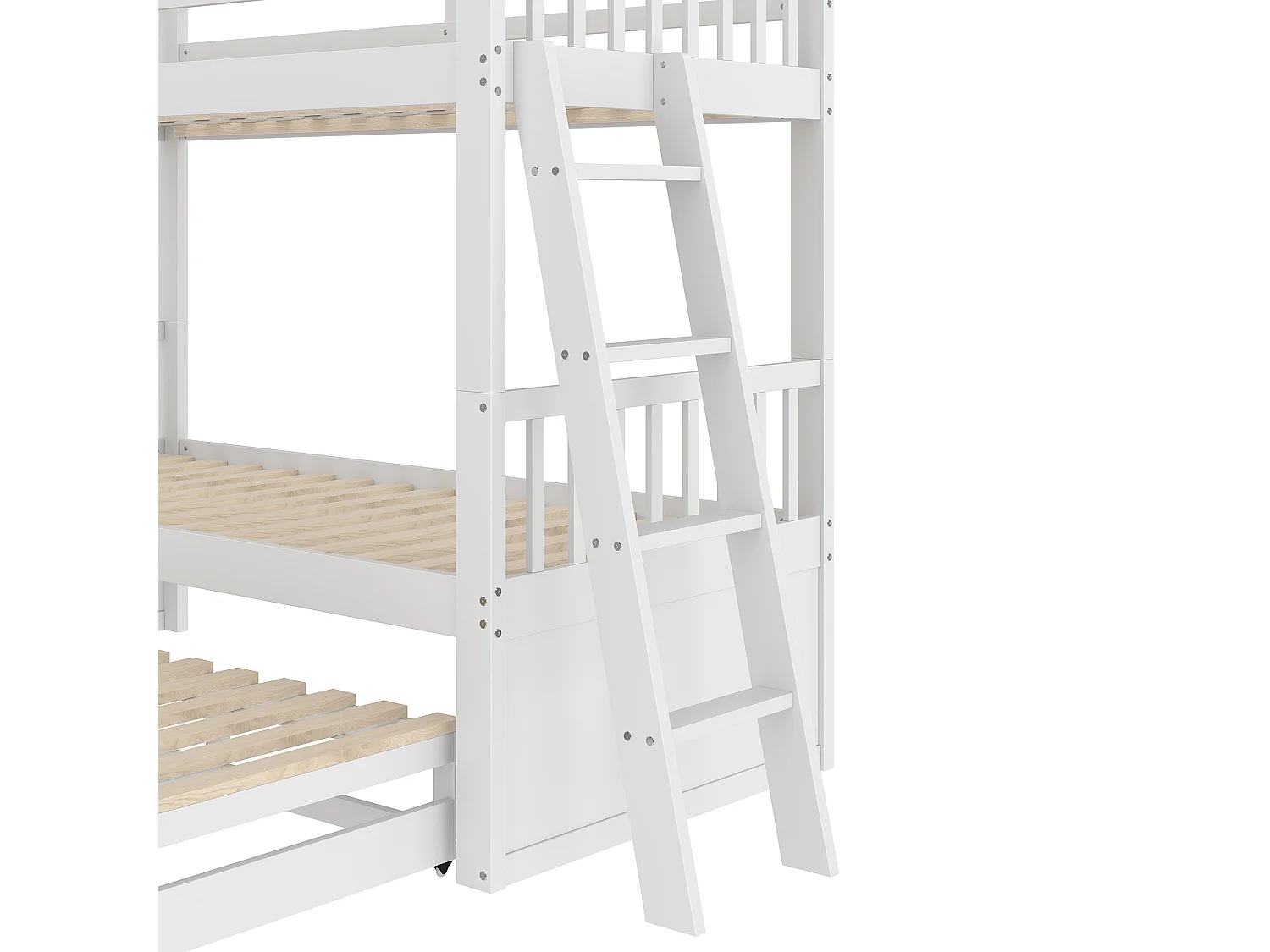 Lit superposé 90x200 cm avec 3 tiroirs - lit gigogne avec protection anti-chute et éhelle - bois - blanc (sans matelas)