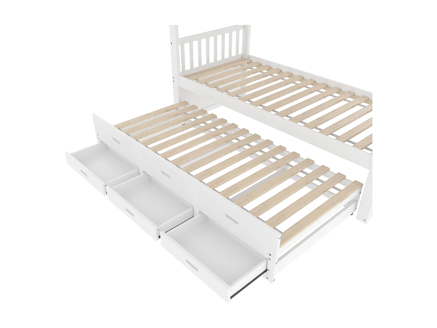 Lit superposé 90x200 cm avec 3 tiroirs - lit gigogne avec protection anti-chute et éhelle - bois - blanc (sans matelas)