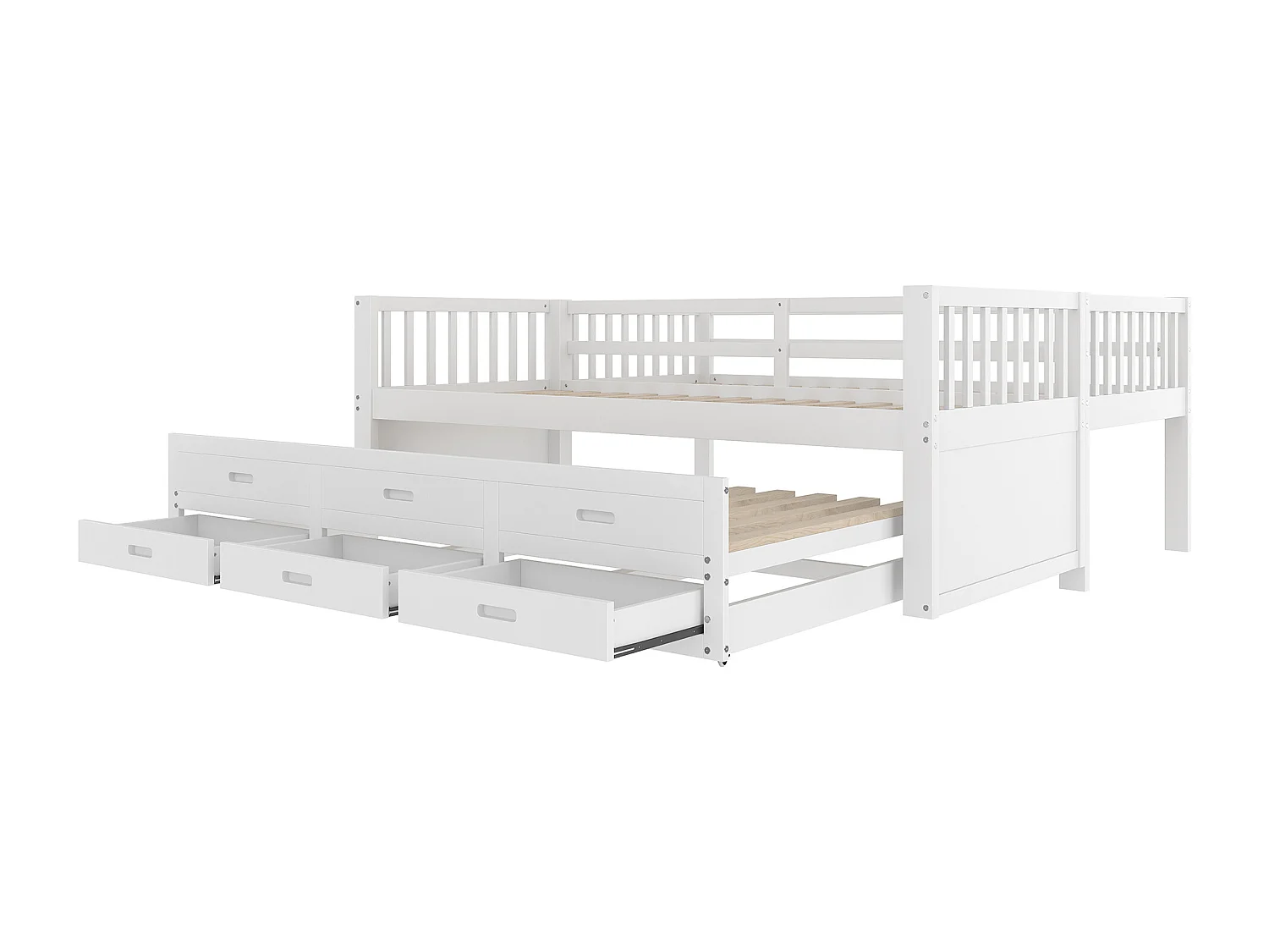 Letto a castello per bambini 90x200cm con 3 cassetti - letto estraibile con protezione anticaduta e scaletta - legno - bianco (senza materasso)