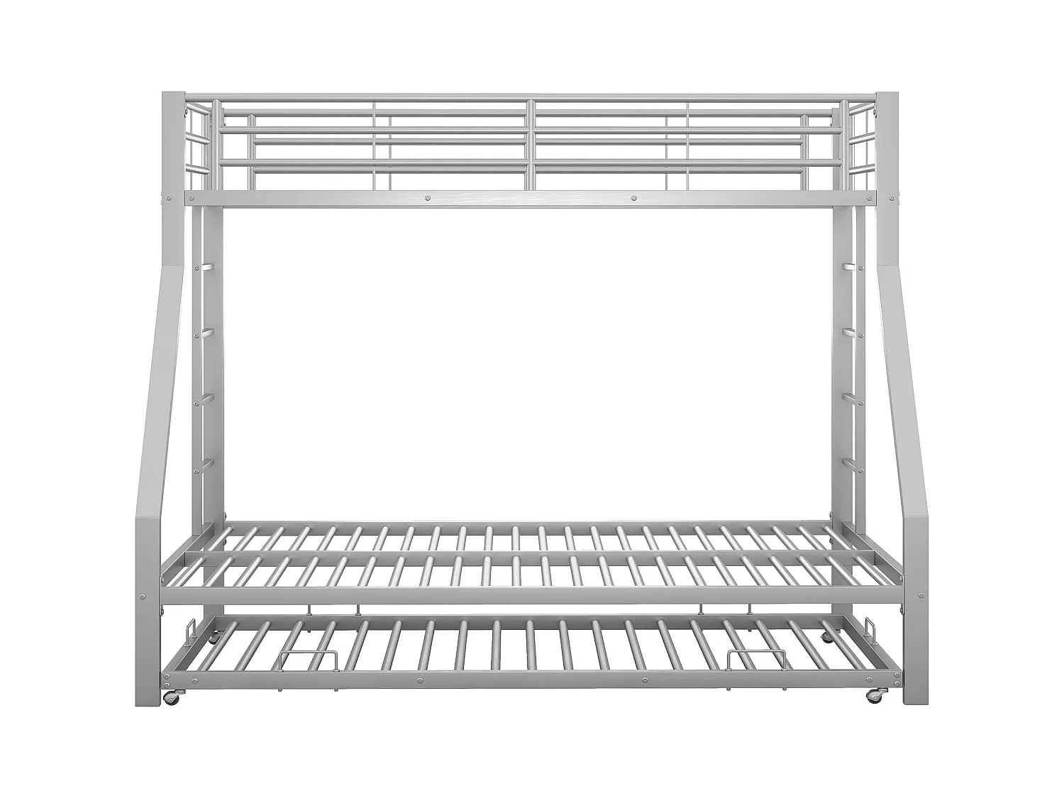 Lit superposé enfant 90(140)x200cm avec lit gigogne - protection anti-chute et éhelle - métal - argenté (sans matelas)