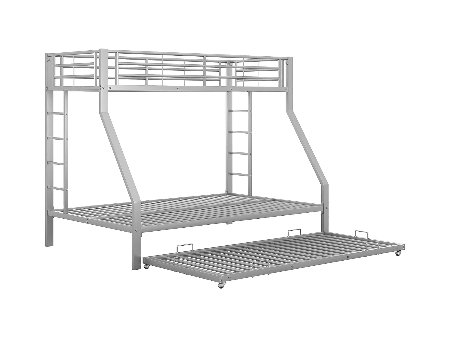 Lit superposé enfant 90(140)x200cm avec lit gigogne - protection anti-chute et éhelle - métal - argenté (sans matelas)