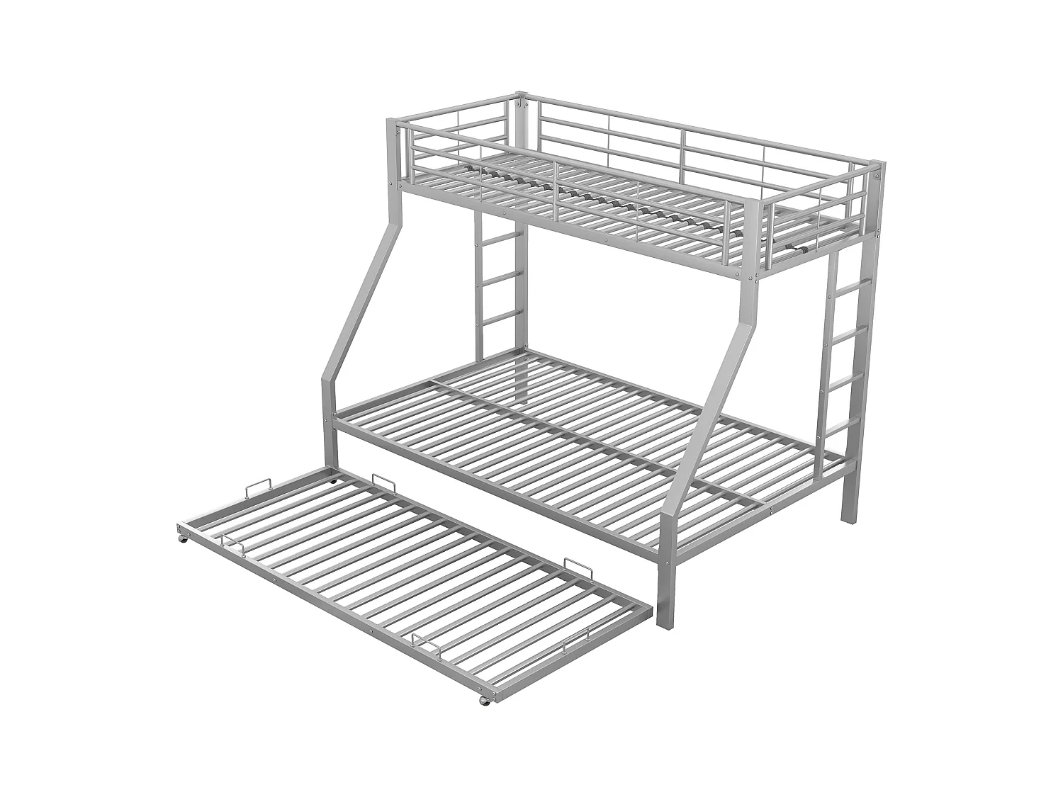 Lit superposé enfant 90(140)x200cm avec lit gigogne - protection anti-chute et éhelle - métal - argenté (sans matelas)