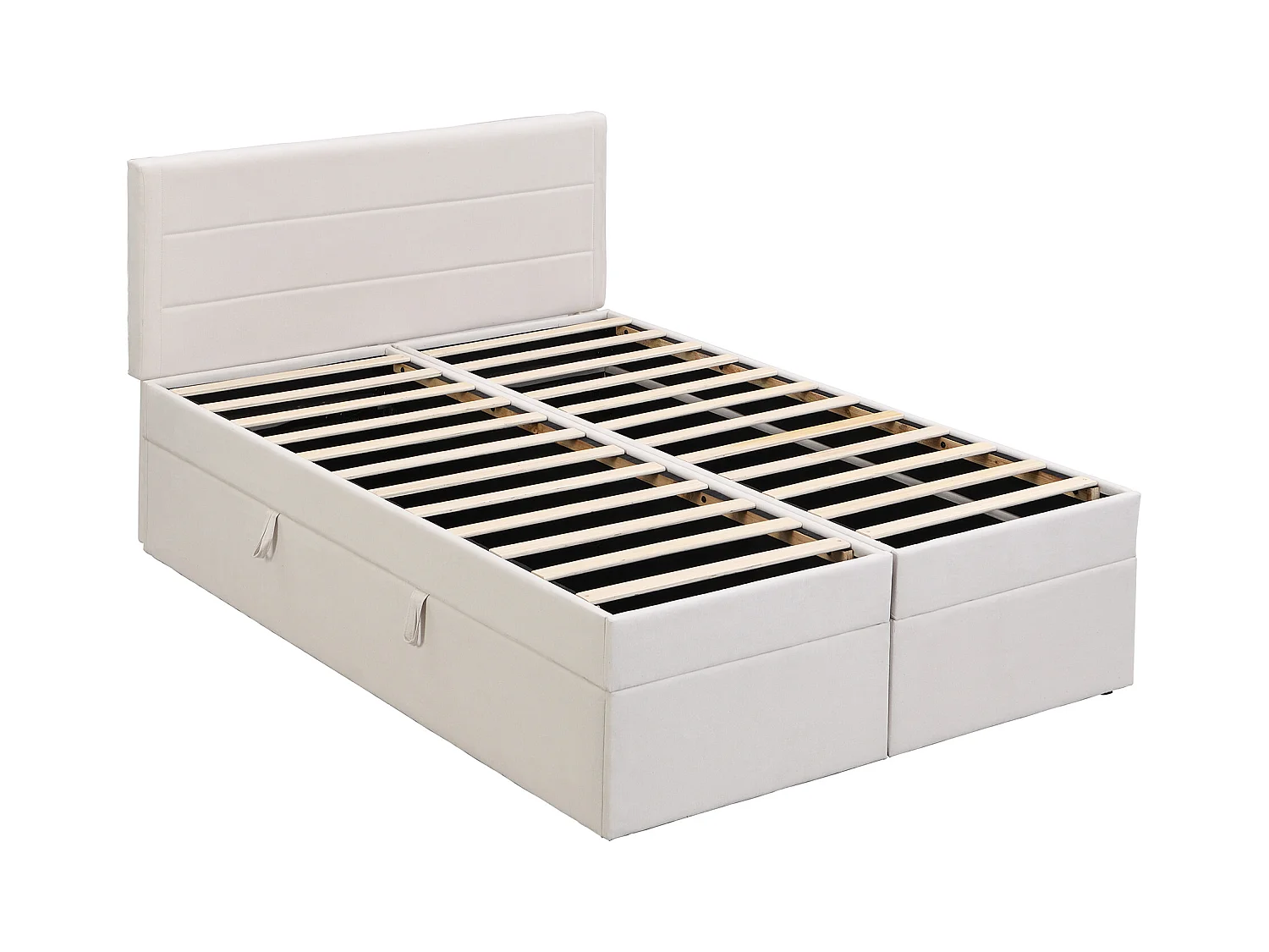 Lit adulte 140x200 cm avec 2 tiroirs - tête de lit réglable en hauteur et USB et LED - lin - beige (sans matelas)