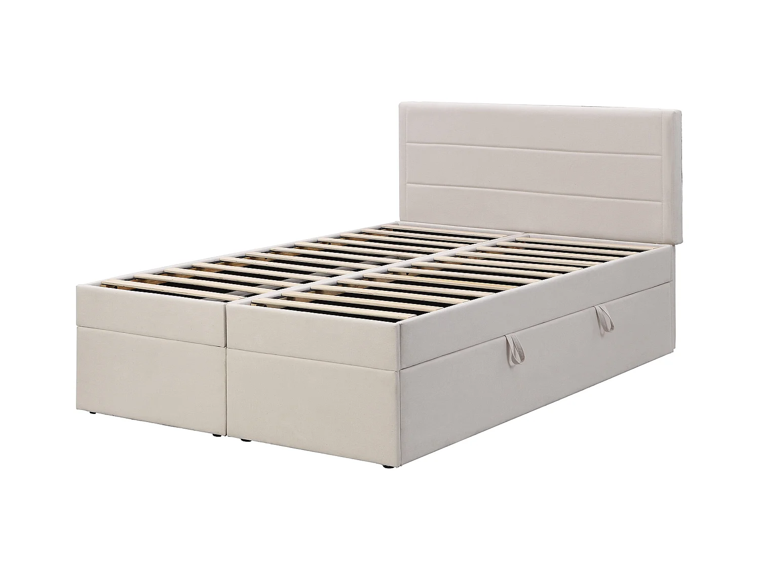 Lit adulte 140x200 cm avec 2 tiroirs - tête de lit réglable en hauteur et USB et LED - lin - beige (sans matelas)